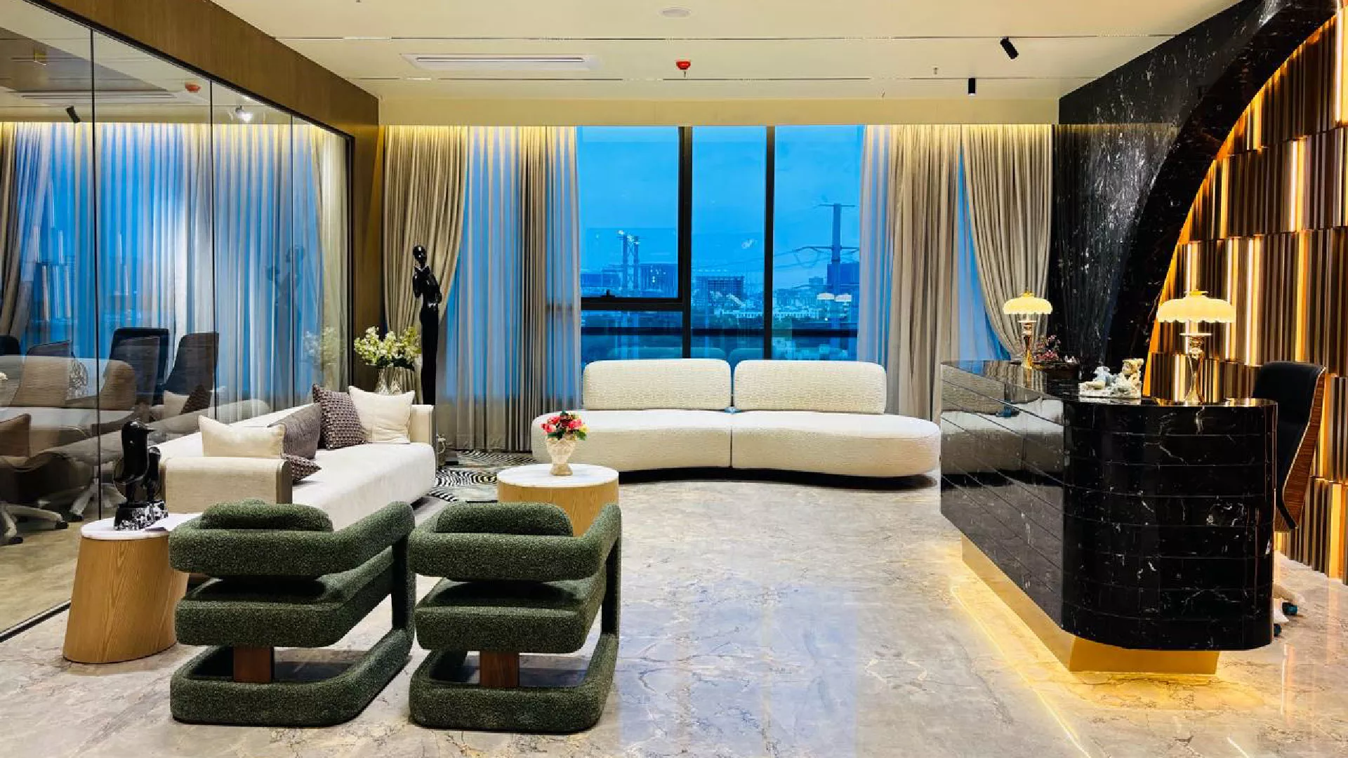 Fully Furnitured spaces at Dwaraka Group's Financial District office in Nanakramguda